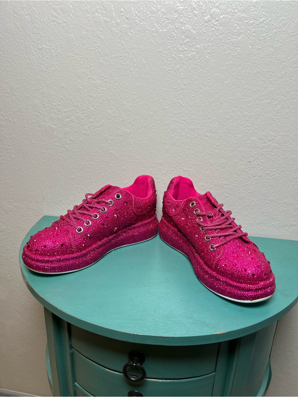 Azalea wang Hot Pink Glitter Embellished Women's Sneakers - Picture 3 of 10